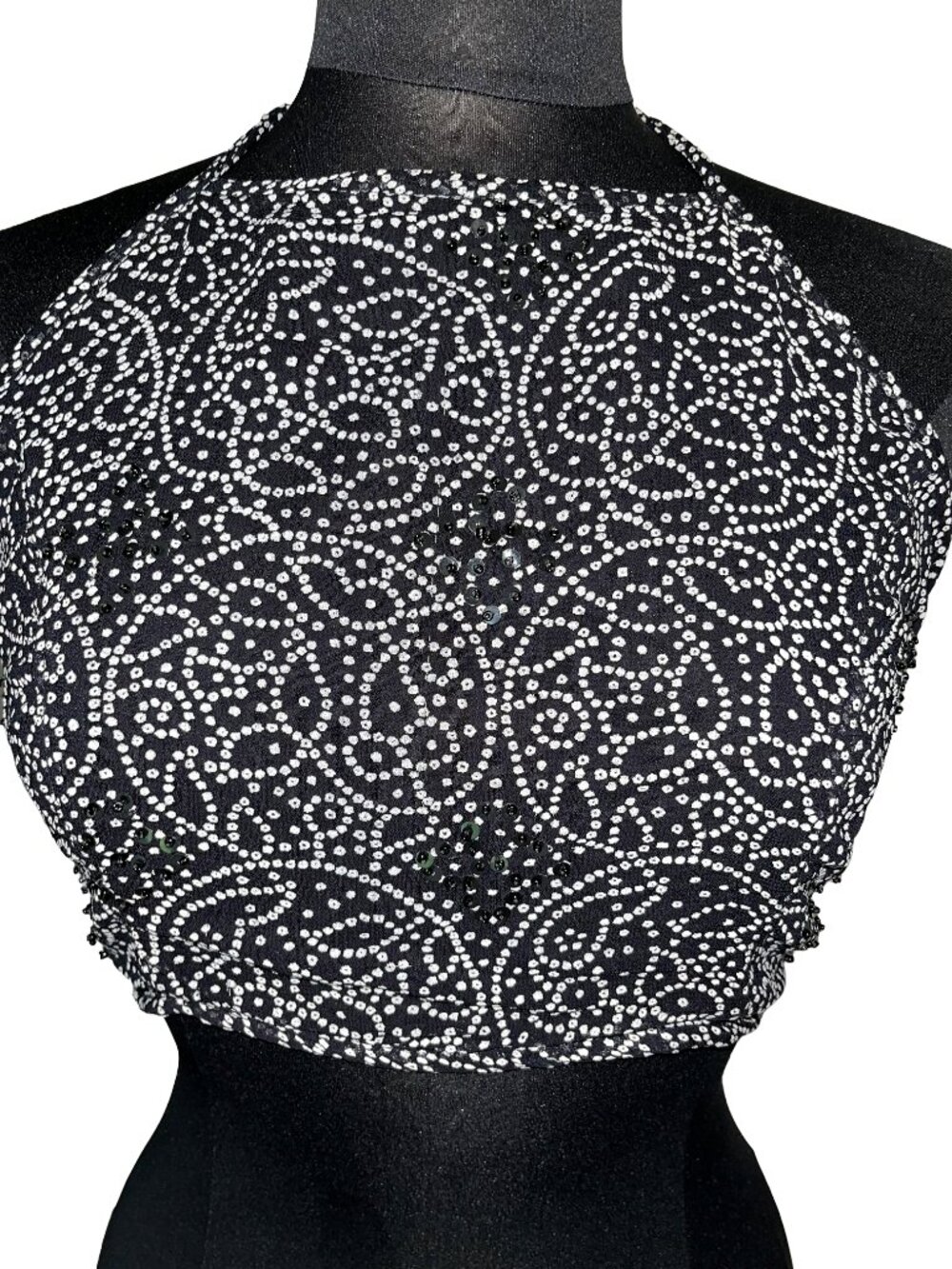Vintage Y2K Motivi Italian Silk Chiffon Halter Top - Sequin Backless Bandana Top